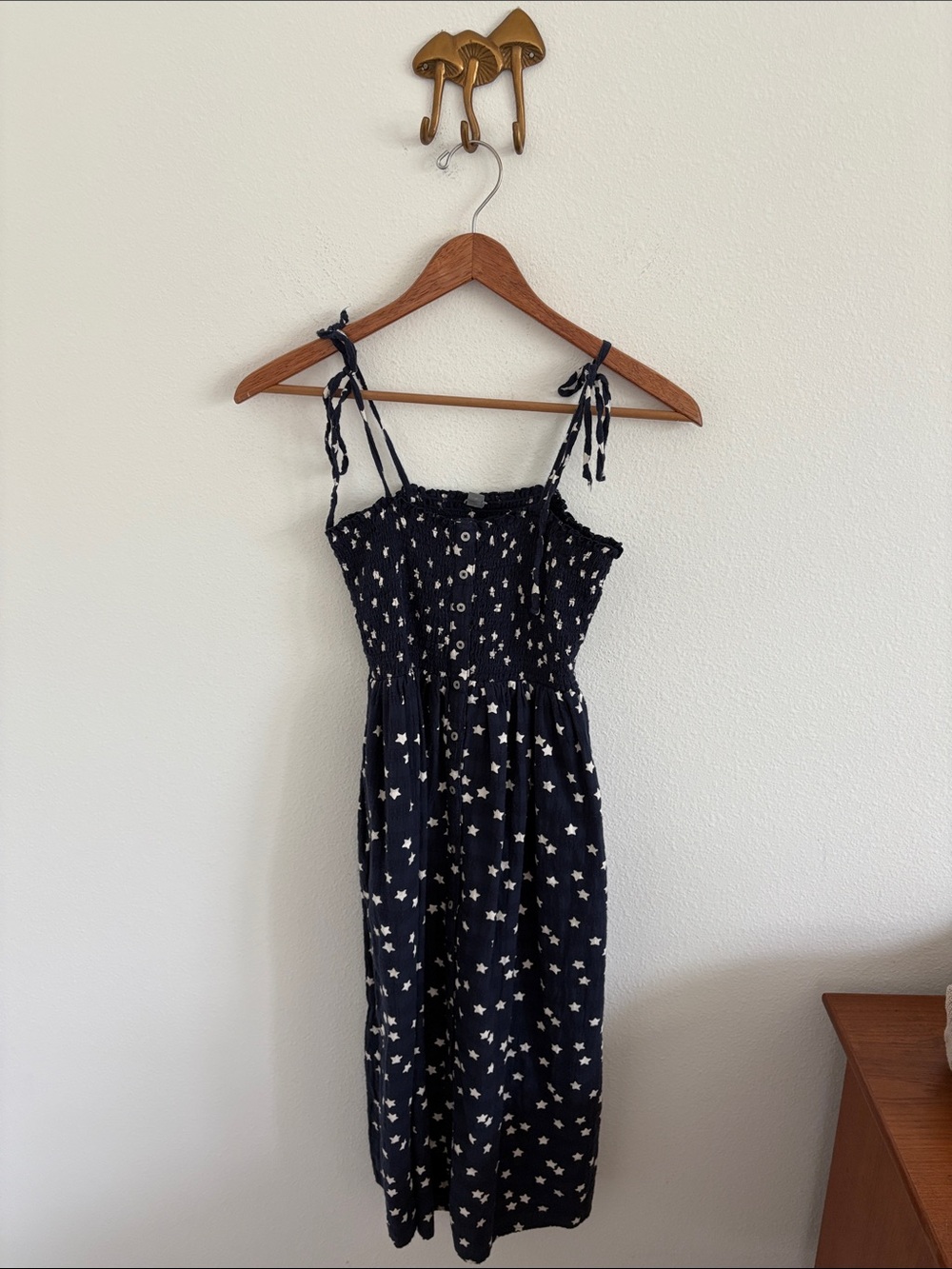 Aerie Blue White Star Print Smocked Dress XS